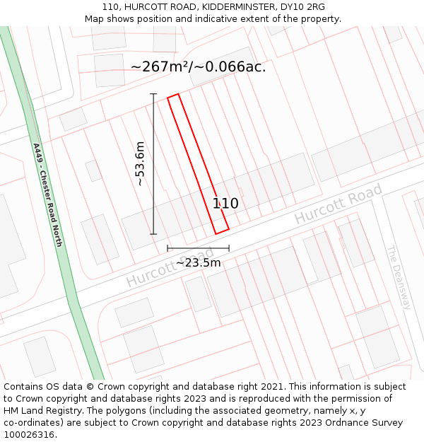 110, HURCOTT ROAD, KIDDERMINSTER, DY10 2RG: Plot and title map