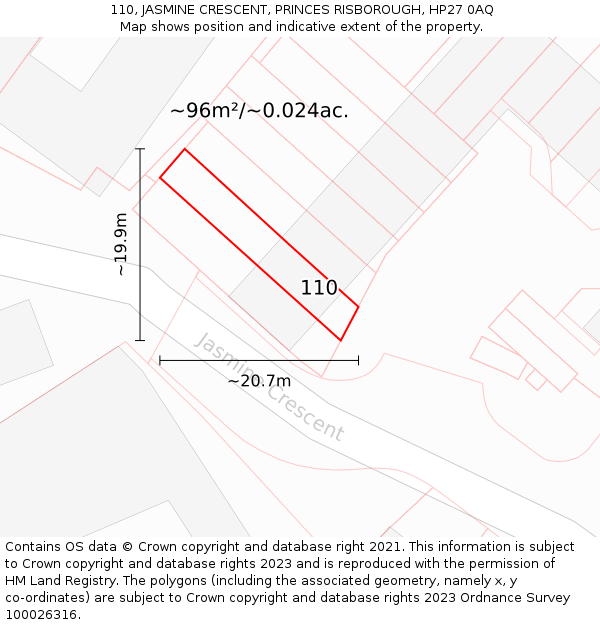 110, JASMINE CRESCENT, PRINCES RISBOROUGH, HP27 0AQ: Plot and title map