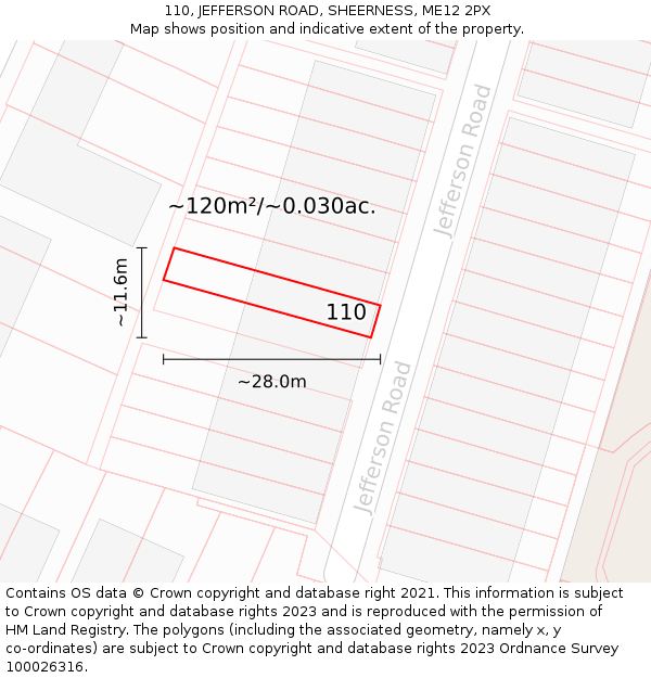 110, JEFFERSON ROAD, SHEERNESS, ME12 2PX: Plot and title map