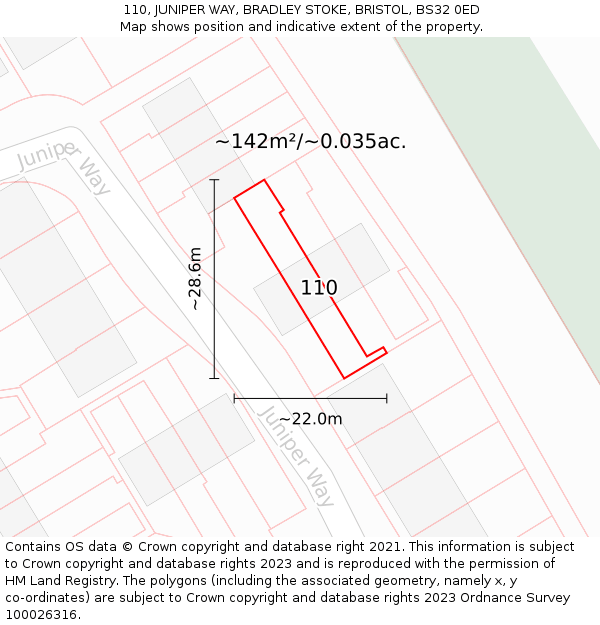 110, JUNIPER WAY, BRADLEY STOKE, BRISTOL, BS32 0ED: Plot and title map