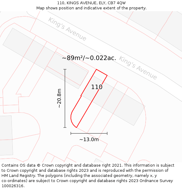 110, KINGS AVENUE, ELY, CB7 4QW: Plot and title map