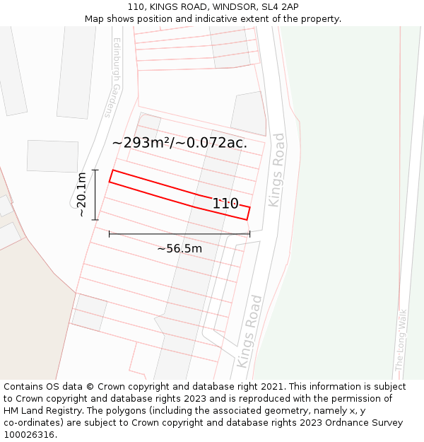 110, KINGS ROAD, WINDSOR, SL4 2AP: Plot and title map
