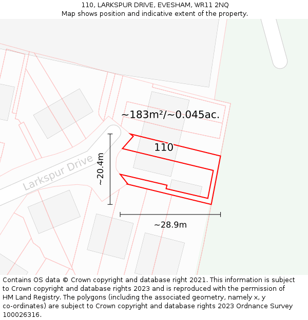 110, LARKSPUR DRIVE, EVESHAM, WR11 2NQ: Plot and title map