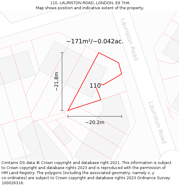 110, LAURISTON ROAD, LONDON, E9 7HA: Plot and title map