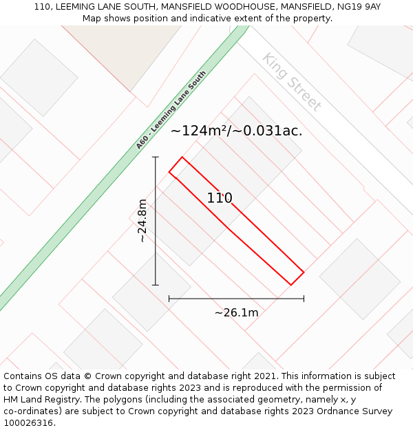 110, LEEMING LANE SOUTH, MANSFIELD WOODHOUSE, MANSFIELD, NG19 9AY: Plot and title map