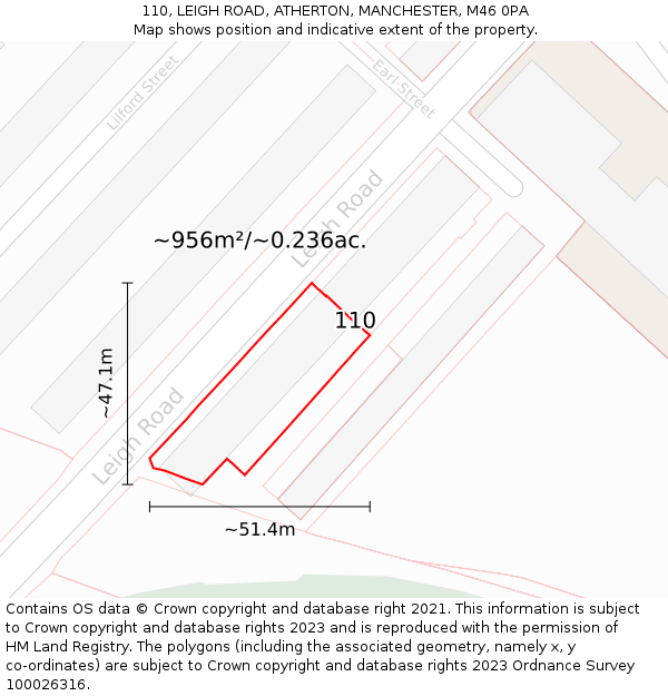 110, LEIGH ROAD, ATHERTON, MANCHESTER, M46 0PA: Plot and title map