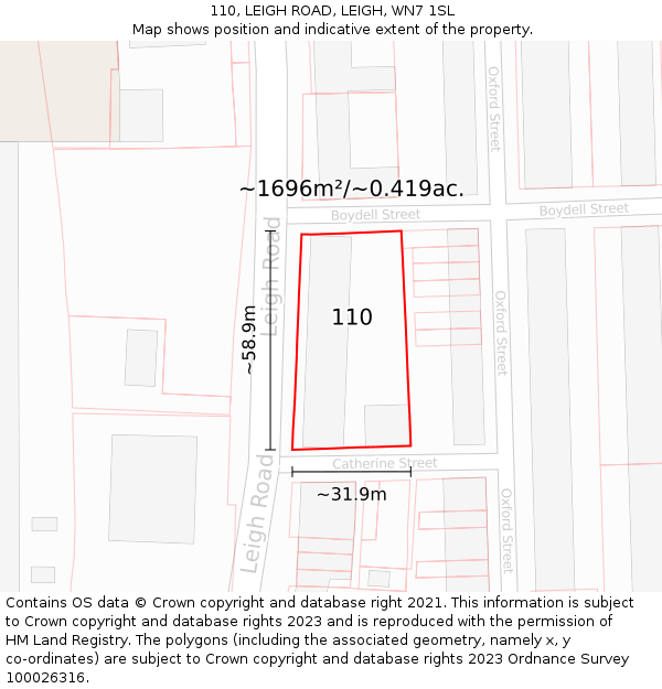 110, LEIGH ROAD, LEIGH, WN7 1SL: Plot and title map