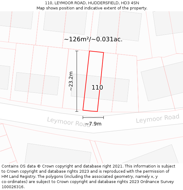 110, LEYMOOR ROAD, HUDDERSFIELD, HD3 4SN: Plot and title map