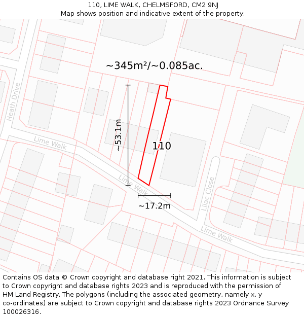 110, LIME WALK, CHELMSFORD, CM2 9NJ: Plot and title map