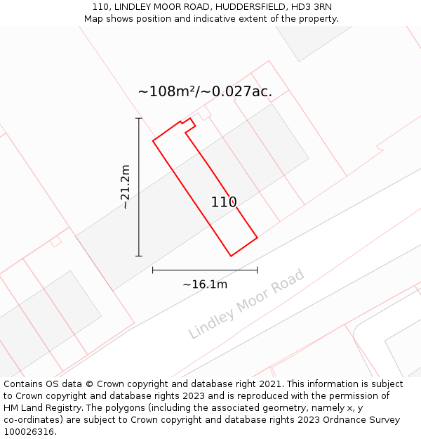 110, LINDLEY MOOR ROAD, HUDDERSFIELD, HD3 3RN: Plot and title map