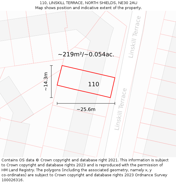 110, LINSKILL TERRACE, NORTH SHIELDS, NE30 2AU: Plot and title map
