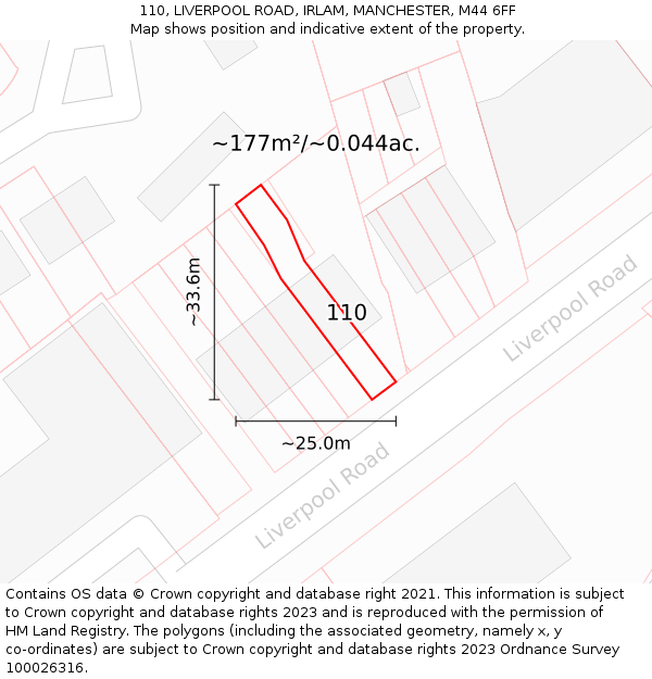 110, LIVERPOOL ROAD, IRLAM, MANCHESTER, M44 6FF: Plot and title map