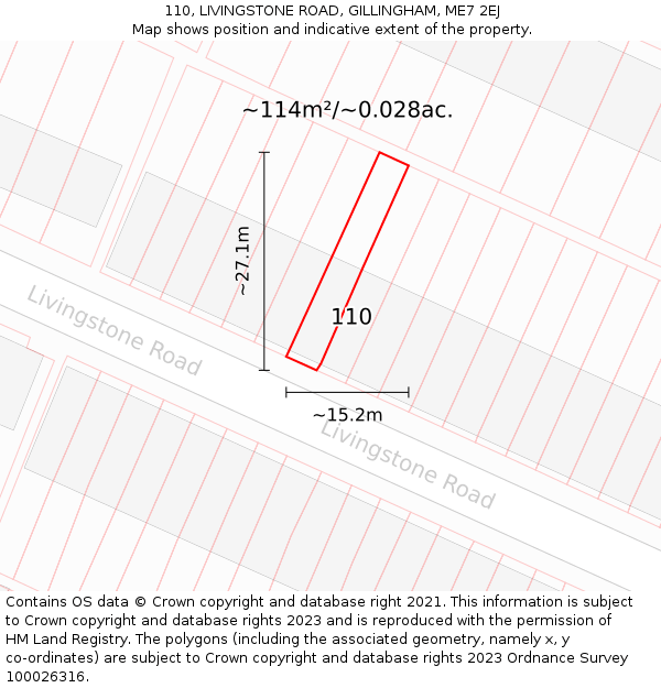 110, LIVINGSTONE ROAD, GILLINGHAM, ME7 2EJ: Plot and title map