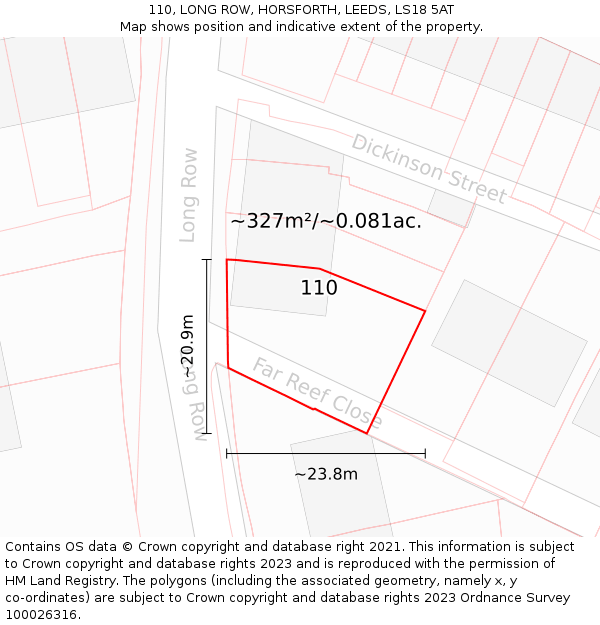 110, LONG ROW, HORSFORTH, LEEDS, LS18 5AT: Plot and title map