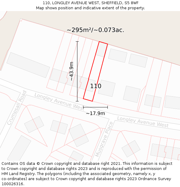 110, LONGLEY AVENUE WEST, SHEFFIELD, S5 8WF: Plot and title map