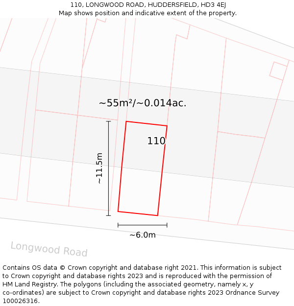 110, LONGWOOD ROAD, HUDDERSFIELD, HD3 4EJ: Plot and title map