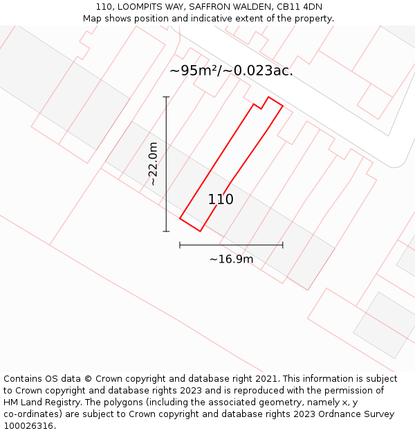 110, LOOMPITS WAY, SAFFRON WALDEN, CB11 4DN: Plot and title map
