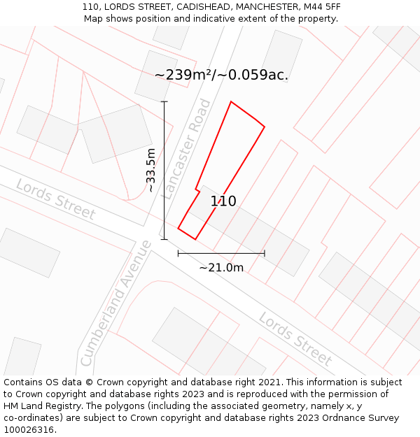 110, LORDS STREET, CADISHEAD, MANCHESTER, M44 5FF: Plot and title map