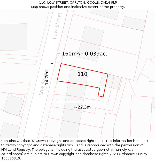 110, LOW STREET, CARLTON, GOOLE, DN14 9LP: Plot and title map