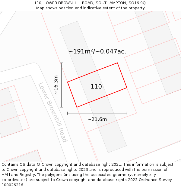 110, LOWER BROWNHILL ROAD, SOUTHAMPTON, SO16 9QL: Plot and title map