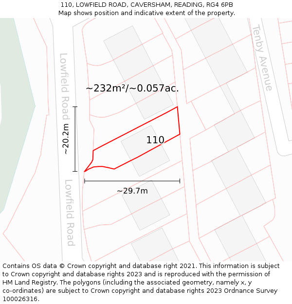 110, LOWFIELD ROAD, CAVERSHAM, READING, RG4 6PB: Plot and title map