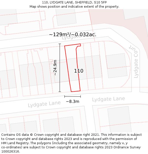 110, LYDGATE LANE, SHEFFIELD, S10 5FP: Plot and title map