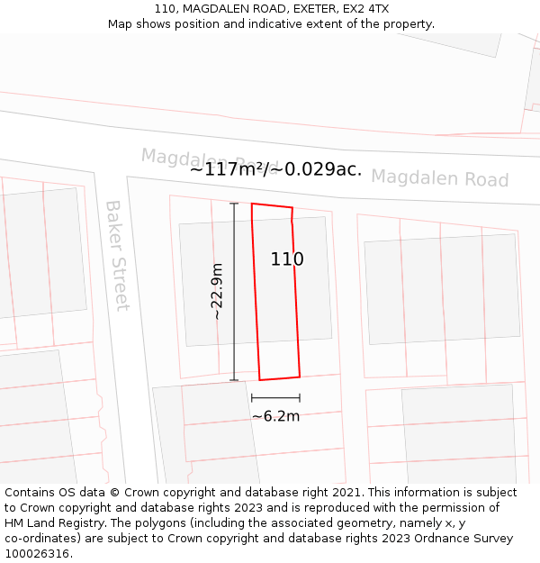 110, MAGDALEN ROAD, EXETER, EX2 4TX: Plot and title map