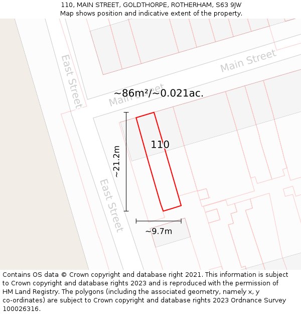 110, MAIN STREET, GOLDTHORPE, ROTHERHAM, S63 9JW: Plot and title map