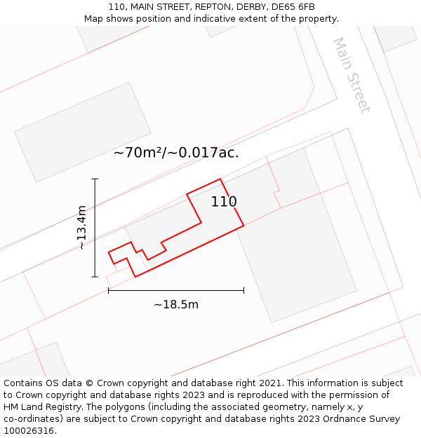 110, MAIN STREET, REPTON, DERBY, DE65 6FB: Plot and title map