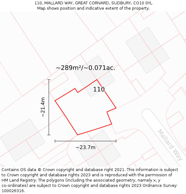 110, MALLARD WAY, GREAT CORNARD, SUDBURY, CO10 0YL: Plot and title map