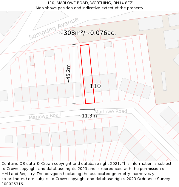 110, MARLOWE ROAD, WORTHING, BN14 8EZ: Plot and title map