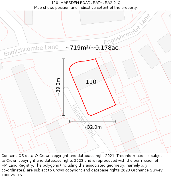 110, MARSDEN ROAD, BATH, BA2 2LQ: Plot and title map
