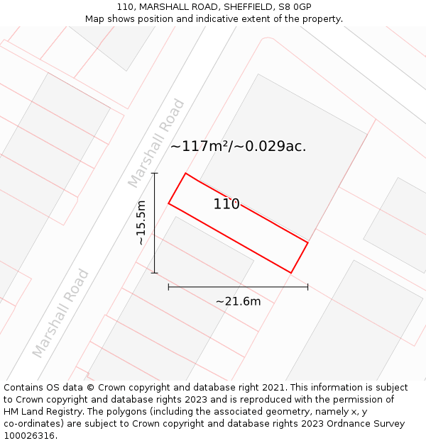 110, MARSHALL ROAD, SHEFFIELD, S8 0GP: Plot and title map
