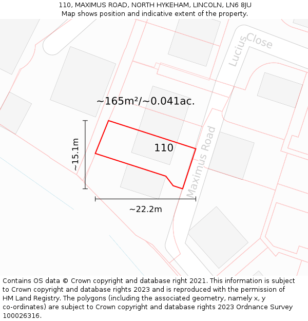 110, MAXIMUS ROAD, NORTH HYKEHAM, LINCOLN, LN6 8JU: Plot and title map