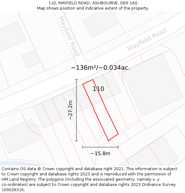 110, MAYFIELD ROAD, ASHBOURNE, DE6 1AS: Plot and title map
