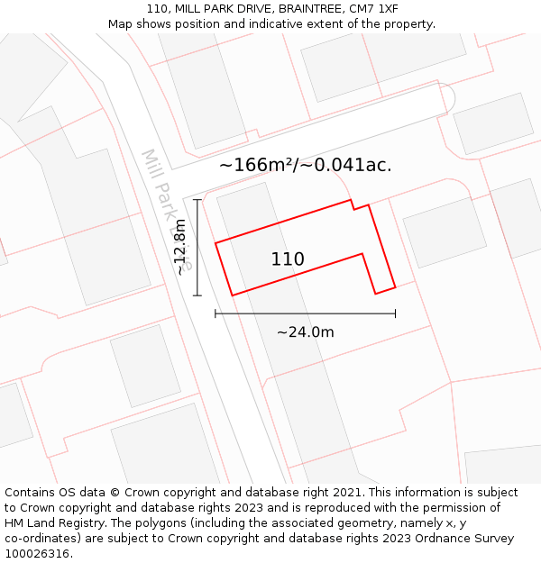 110, MILL PARK DRIVE, BRAINTREE, CM7 1XF: Plot and title map