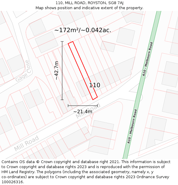 110, MILL ROAD, ROYSTON, SG8 7AJ: Plot and title map