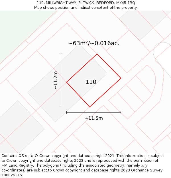 110, MILLWRIGHT WAY, FLITWICK, BEDFORD, MK45 1BQ: Plot and title map