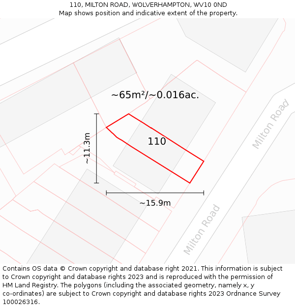 110, MILTON ROAD, WOLVERHAMPTON, WV10 0ND: Plot and title map