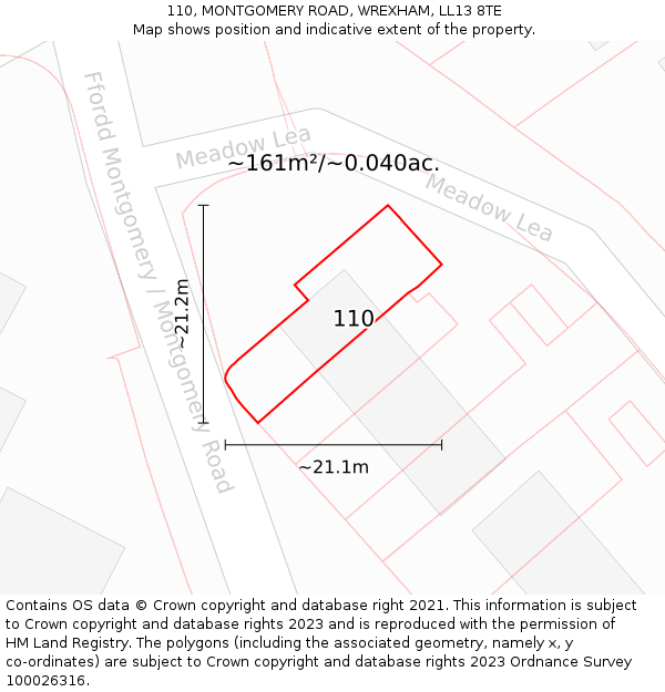 110, MONTGOMERY ROAD, WREXHAM, LL13 8TE: Plot and title map
