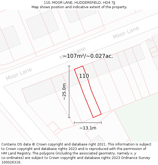 110, MOOR LANE, HUDDERSFIELD, HD4 7JJ: Plot and title map