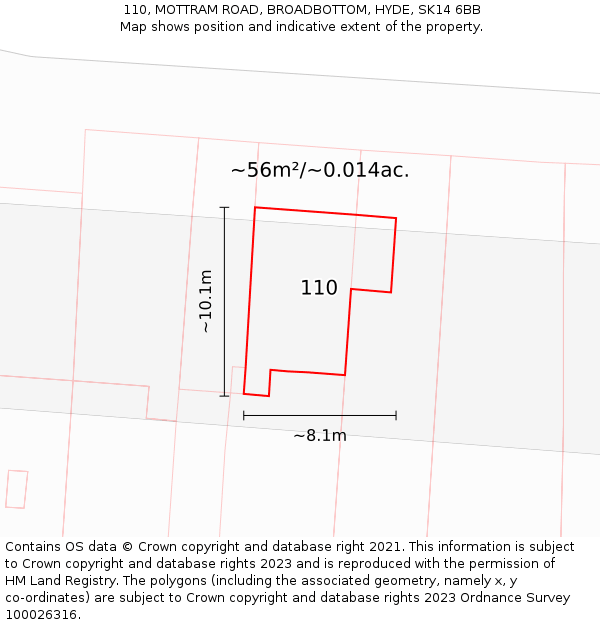 110, MOTTRAM ROAD, BROADBOTTOM, HYDE, SK14 6BB: Plot and title map