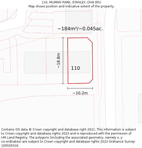 110, MURRAY PARK, STANLEY, DH9 0PU: Plot and title map