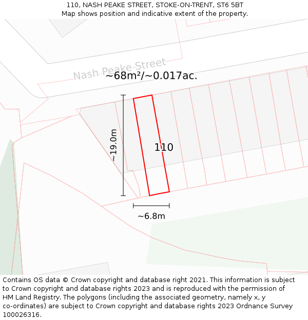 110, NASH PEAKE STREET, STOKE-ON-TRENT, ST6 5BT: Plot and title map