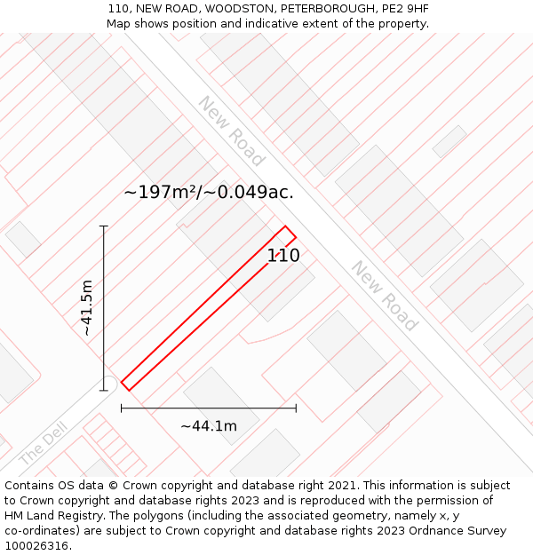 110, NEW ROAD, WOODSTON, PETERBOROUGH, PE2 9HF: Plot and title map