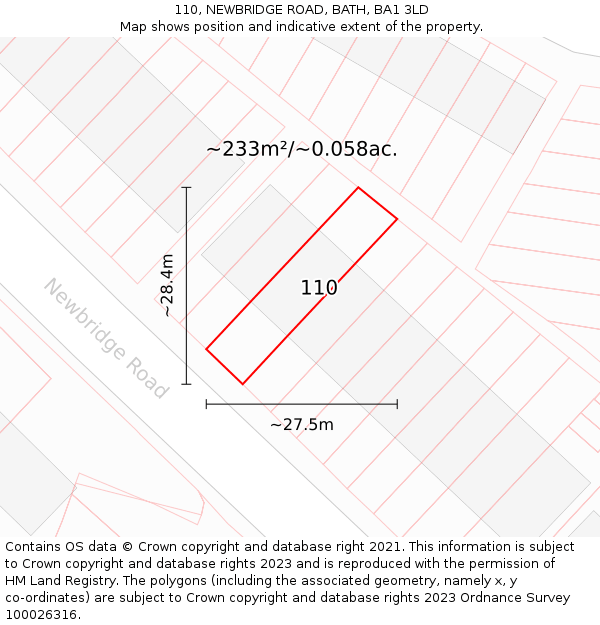 110, NEWBRIDGE ROAD, BATH, BA1 3LD: Plot and title map
