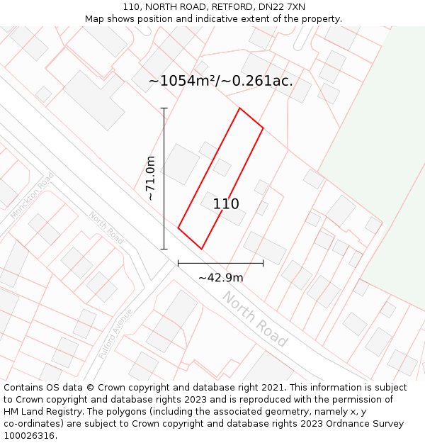 110, NORTH ROAD, RETFORD, DN22 7XN: Plot and title map