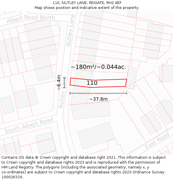 110, NUTLEY LANE, REIGATE, RH2 9EF: Plot and title map