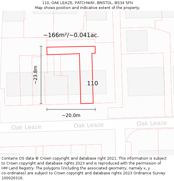 110, OAK LEAZE, PATCHWAY, BRISTOL, BS34 5FN: Plot and title map