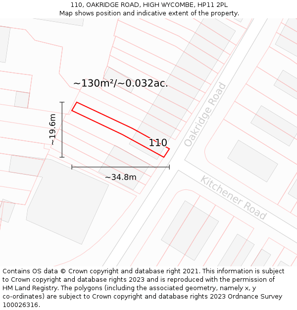 110, OAKRIDGE ROAD, HIGH WYCOMBE, HP11 2PL: Plot and title map